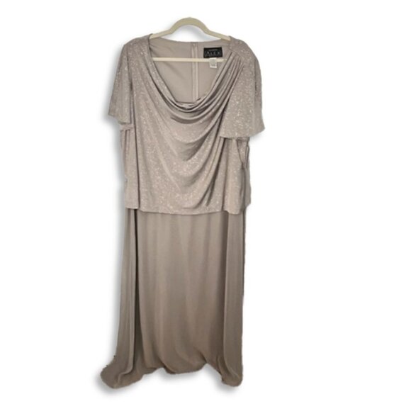 Alex Evenings Silver Sparkle Long Formal Gown Cowl Neck Size 24W NWT